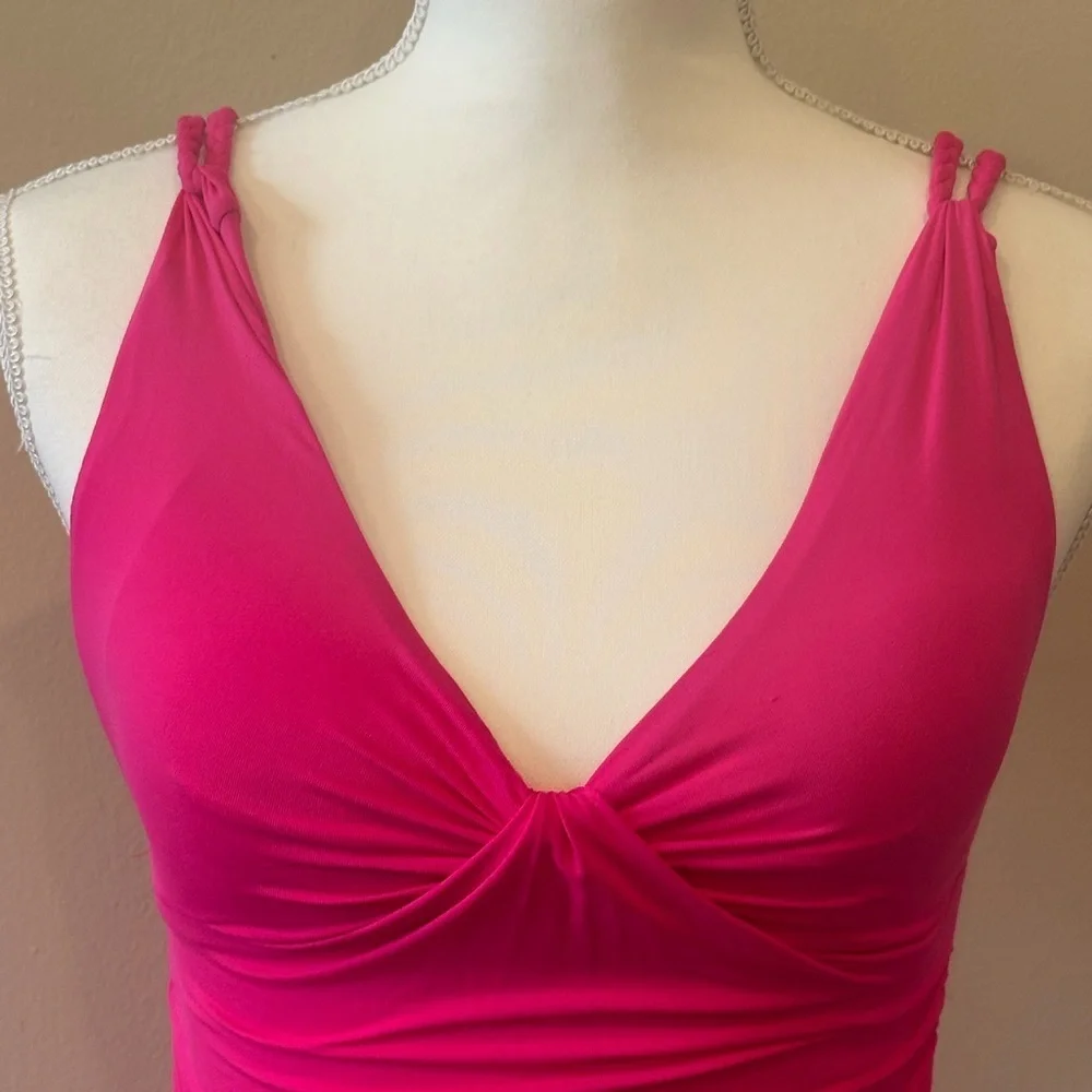 Carmen Marc Valvo Fuchsia Ruched Plunge Tankini Swim Top Size Small